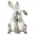 BUNNY COUPLE, CARVED WHITE 12.5"