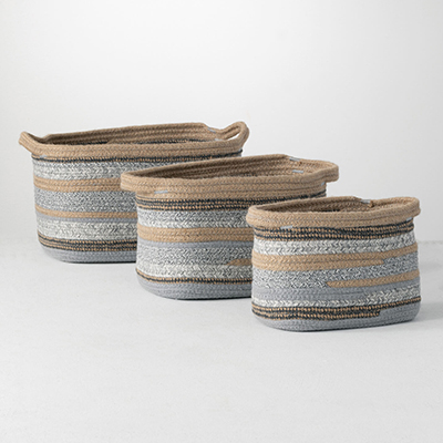 BASKET, JUTE GREY 17"