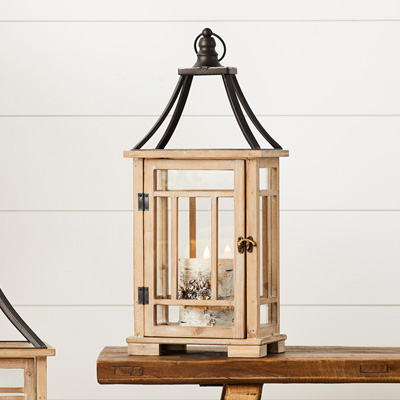 LANTERN, 23"H WOOD/METAL