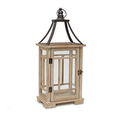 LANTERN, 14.75"H WOOD/GLASS