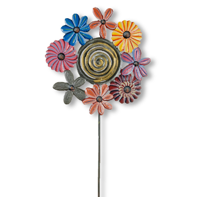 STAKE, 20"H PAINTED RING/FLOWERS