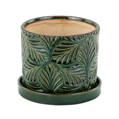 PLANTER, SM GREEN LEAF W/SAUCER