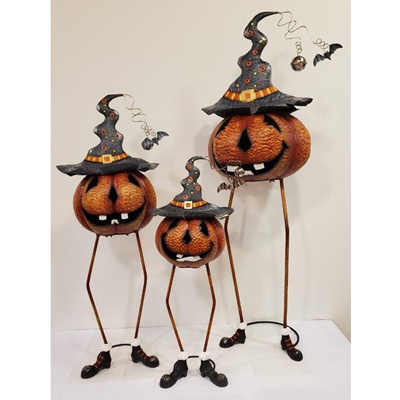 Long Legged Jack-O-Lantern Figurine in Witches Hat 