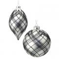 Plaid Glass Black and White Ornament