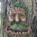 Tree Face with a Green Leaf Mustache Bird Feeder