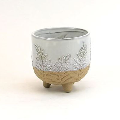 POT, CREAM/SAND FERN PRINT 6"