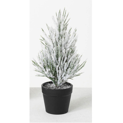 TREE, 9"H POTTED FLOCKED PINE