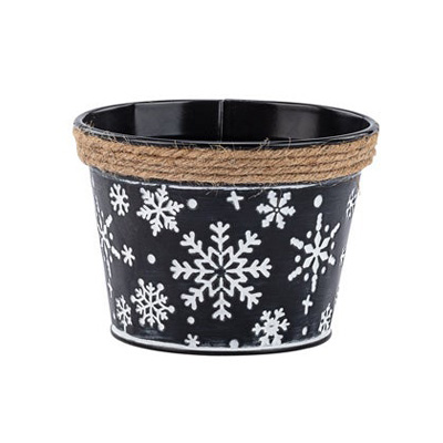 Black Metal Pot with Snowflake Design