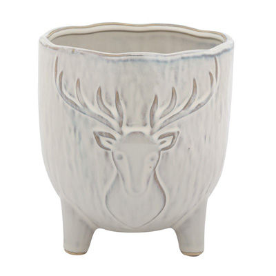 Large Embossed Deer Head Pot with Feet