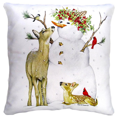 Deer & Snowman Pillow