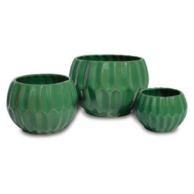 POT, CHISELED SHPERE GREEN 9"