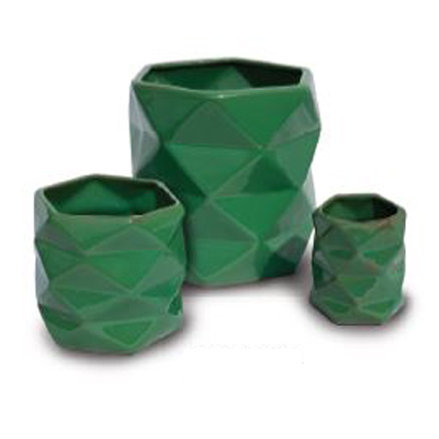 POT, TILTED TRIANGLE GREEN 6"W