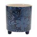 POT, DARK BLUE FLORAL 5.5"DX6"H