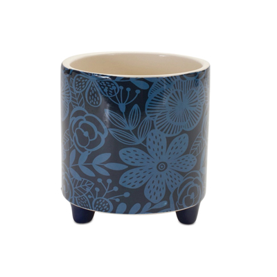 POT, DARK BLUE FLORAL 4.25"DX4.5