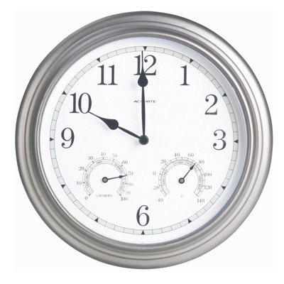 CLOCK, THERMO/HUMIDITY 14" PEWTR