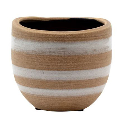 CACHE POT, BEIGE W/WHITE STRIPES