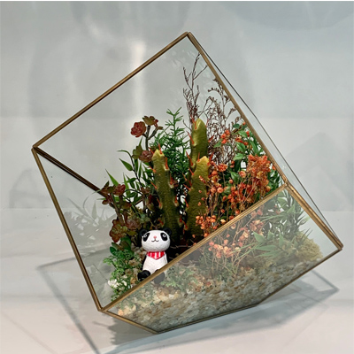 TERRARIUM, GOLD TILTED CUBE 8.5"