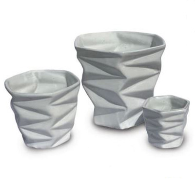 POT, ZIG-ZAG CONE WHITE 8"