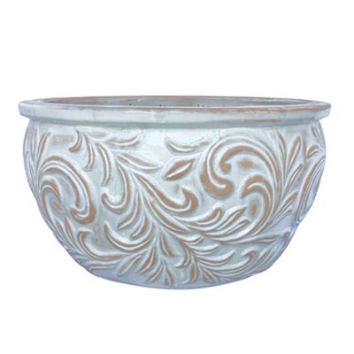 PLANTER,16.6"LILY LEAF BOWL WHIT