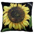 Sunflower on Black Fabric Pillow