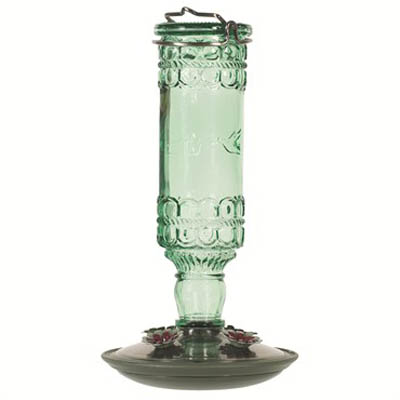 H'BIRD FEEDER, ANTIQUE GRN GLASS