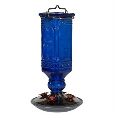 H'BIRD FEEDER,16OZ SQ BLUE GLASS