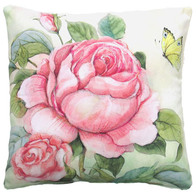 PILLOW, 18" X 18" PINK ROSE