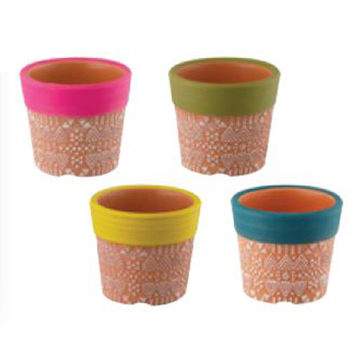 POT, MINI BRIGHT RIM T/COTTA AST