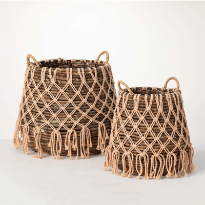 BASKET, BOHO W/MACRAME 10.5X13"H