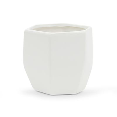 POT, 4.2"W GEOMETRIC WHITE