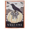 White Pumpkin with Black Crow Garden Suede Flag