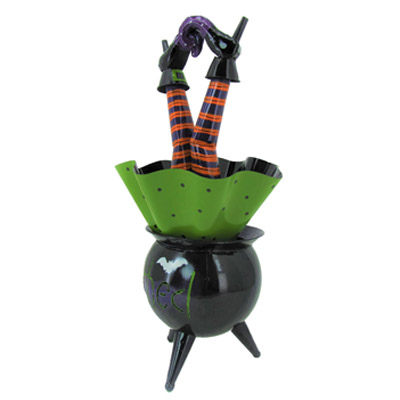 Bewitched Cauldron with Witch Legs Sticking Out the Top