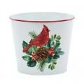 White Pot Cover with Cardinal