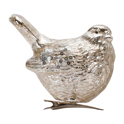 Silver Glass Clip Bird Ornament