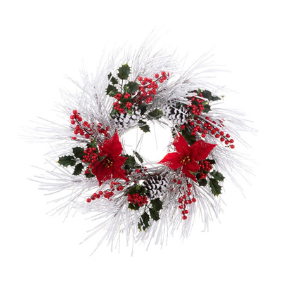 Poinsettia Holly Berry Wreath