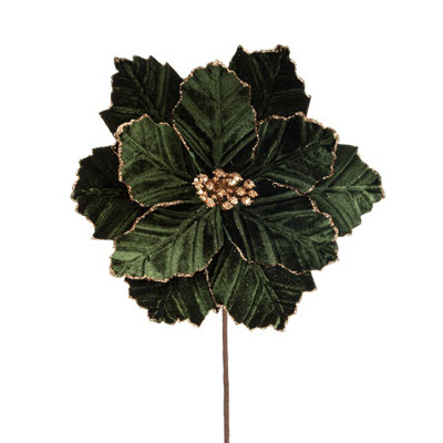 Dark Green Velvet Poinsettia Stem