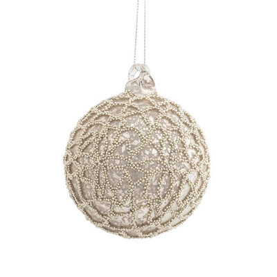 Silver Beaded Ball Ornament