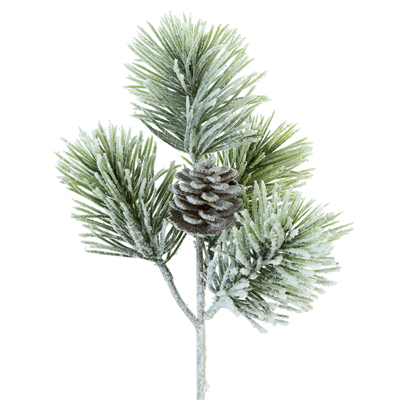 Flocked Pine Pick with Pinecones