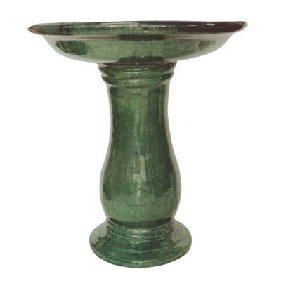 BIRD BATH, 25"H PEARL GREEN