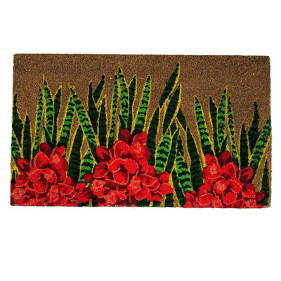 DOORMAT, RED TROPICAL FLORAL