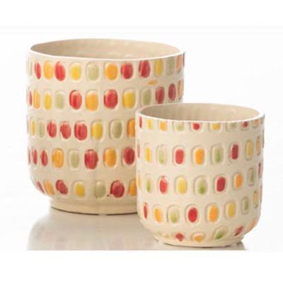 PLANTER, DECO WHITE/MULTI DOT 7"