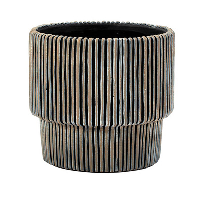 PLANTER, 6"BLACK/BEIGE RIBBED