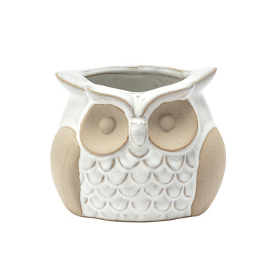 PLANTER, 2.75" OWL WHITE/BEIGE