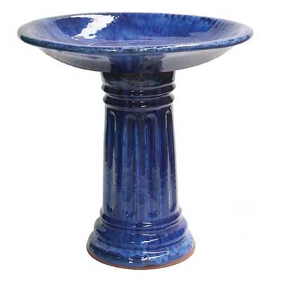 BIRDBATH, FLUTED BLUE 16.5"W