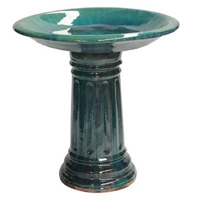 BIRDBATH, FLUTED GREEN 16.5"W