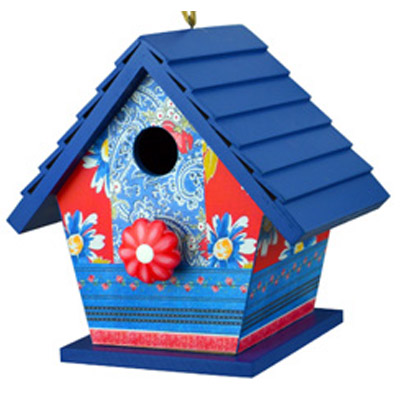 BIRDHOUSE, BLUE PATCHWORK