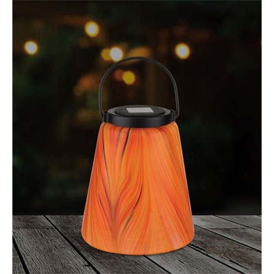 LANTERN, 9" SOLAR MURANO ORANGE