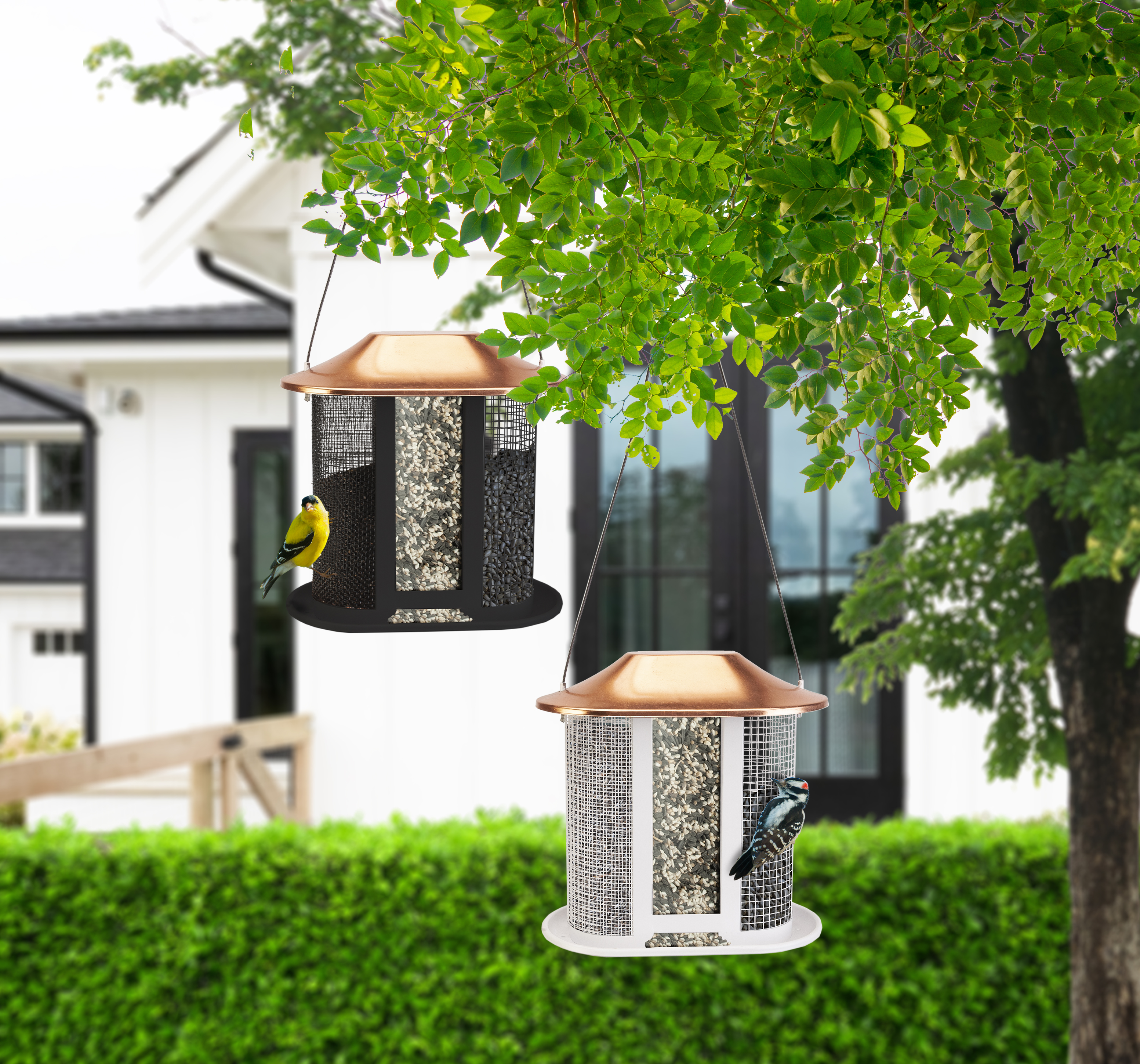 Copper Roof Triple Seed Bird Feeder 