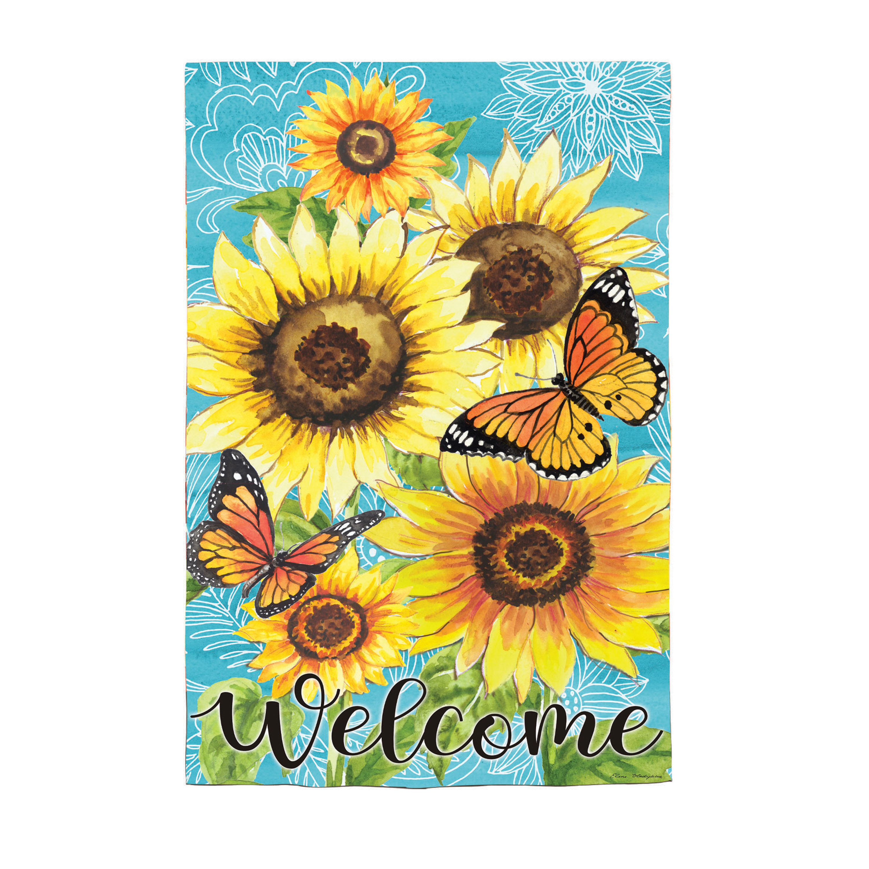 Sunflower & Butterfly Mini Burlap Flag