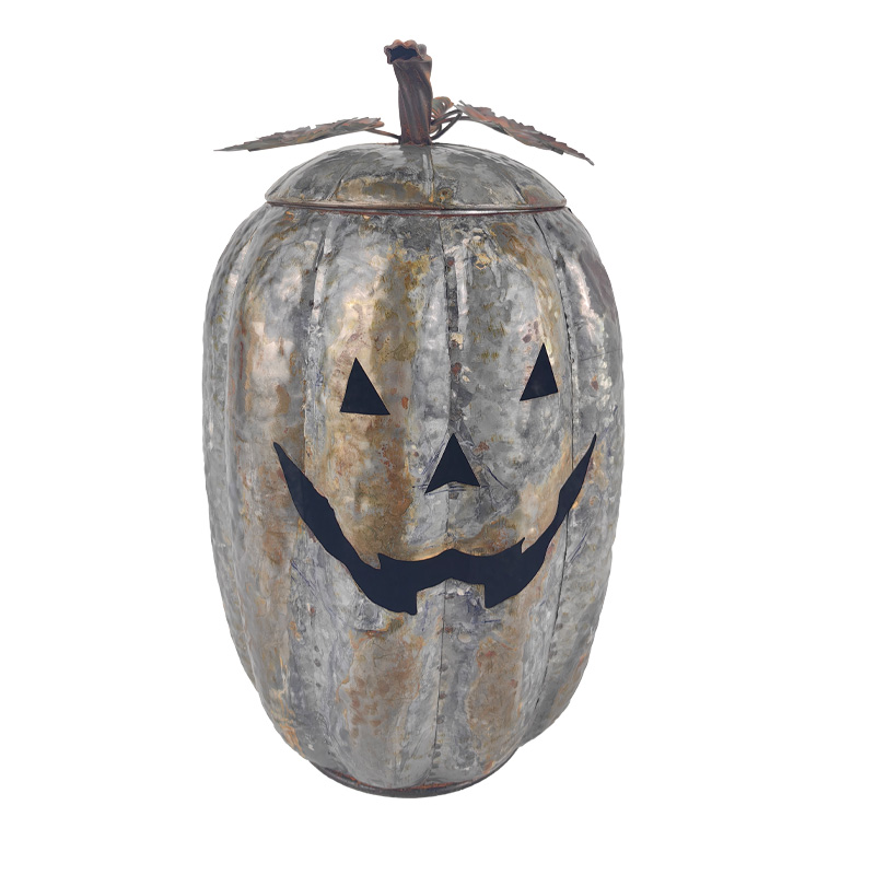 Metal Jack-O'-Lantern with Lid, 15" High